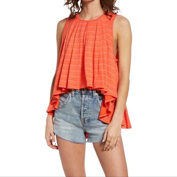 FREE PEOPLE Turn it up Stripes High Low Tank Top In Scarlet.Size S - Picture 2 of 15